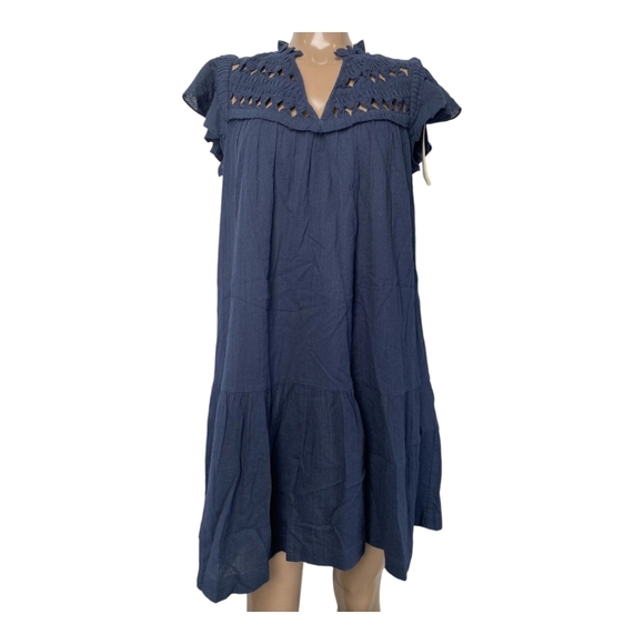 ba&sh Bluma Mini Dress Navy Marine   Flared Cut-Out V-Neck  Size Small (1) NWT - Picture 2 of 16